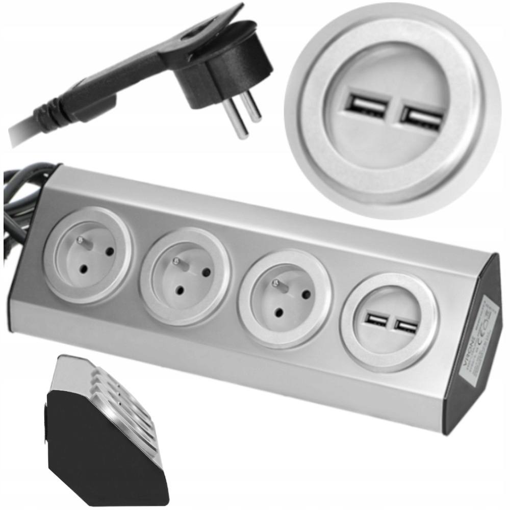 Elektrická lišta, stolová USB Virone strieborná